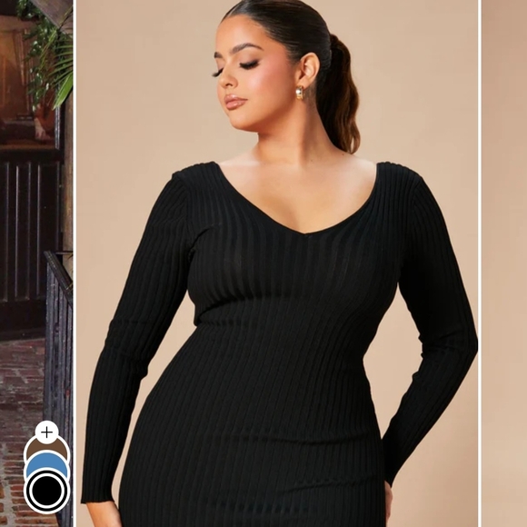 Black Ribbed Long Sleeve Sweater Dress - Picture 3 of 6